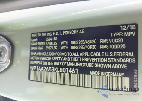 2019 Porsche Macan z USA, uszkodzony, nr VIN WP1AA2A53KLB01461